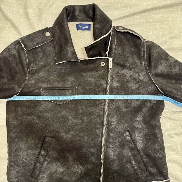 Splendid Faux Suede French Terry Moto Jacket Black White Raw Hem Sz L - Picture 9 of 11